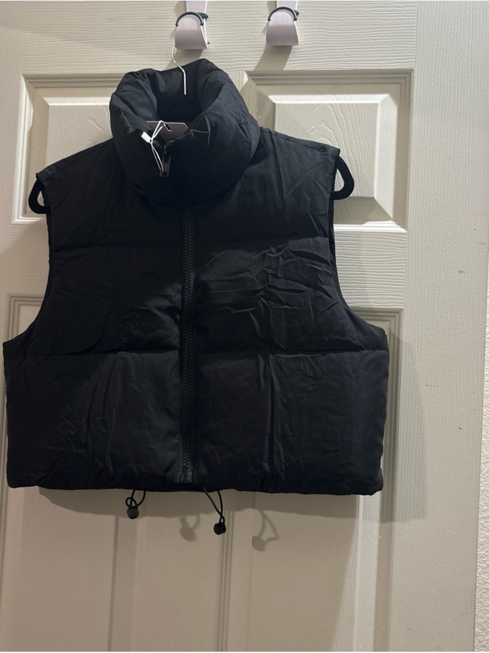 Women's Black Puffer Vest with High Collar - Sleeveless Winter Layer